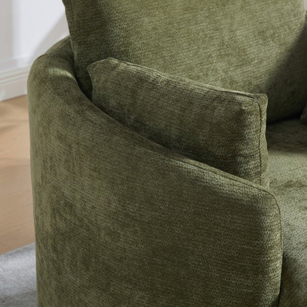 English Elm 42.52W Chenille Swivel Barrel Chair with Pocket Spring Seat and Lumbar Pillow Support Green W3189S00055