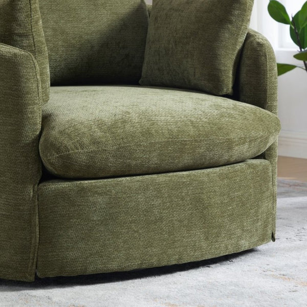 English Elm 42.52W Chenille Swivel Barrel Chair with Pocket Spring Seat and Lumbar Pillow Support Green W3189S00055