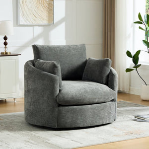 English Elm 42.52W Chenille Swivel Barrel Chair with Pocket Spring Seat and Lumbar Pillow Support Charcoal W3189S00056