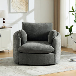 English Elm 42.52W Chenille Swivel Barrel Chair with Pocket Spring Seat and Lumbar Pillow Support Charcoal W3189S00056