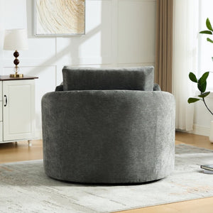 English Elm 42.52W Chenille Swivel Barrel Chair with Pocket Spring Seat and Lumbar Pillow Support Charcoal W3189S00056