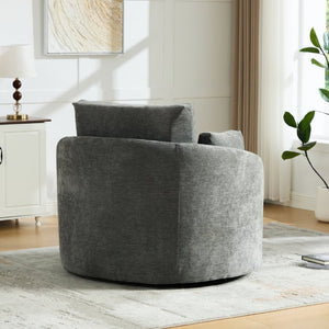 English Elm 42.52W Chenille Swivel Barrel Chair with Pocket Spring Seat and Lumbar Pillow Support Charcoal W3189S00056