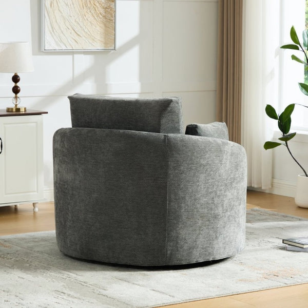 English Elm 42.52W Chenille Swivel Barrel Chair with Pocket Spring Seat and Lumbar Pillow Support Charcoal W3189S00056