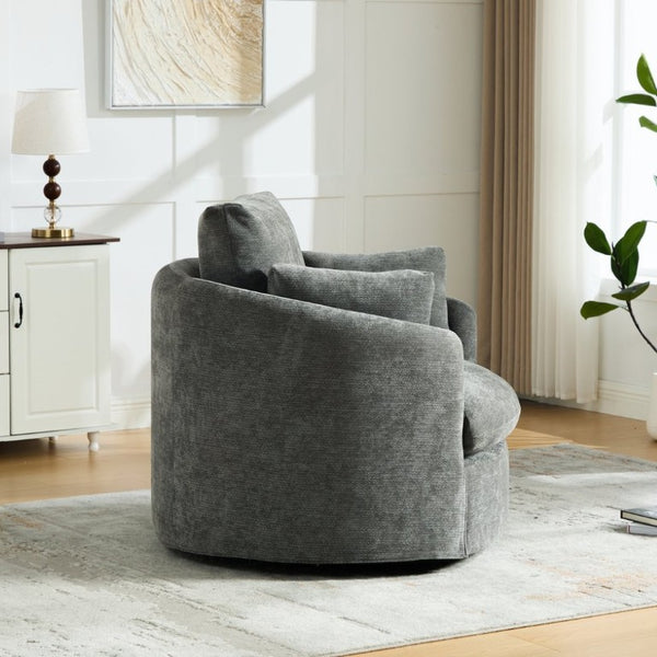 English Elm 42.52W Chenille Swivel Barrel Chair with Pocket Spring Seat and Lumbar Pillow Support Charcoal W3189S00056