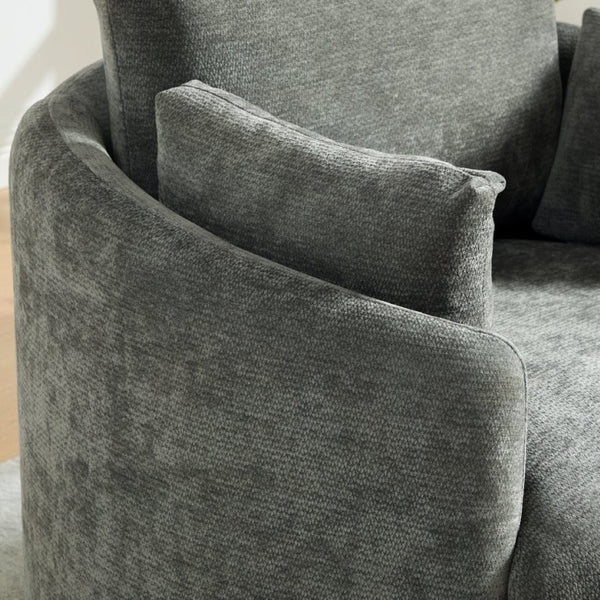 English Elm 42.52W Chenille Swivel Barrel Chair with Pocket Spring Seat and Lumbar Pillow Support Charcoal W3189S00056