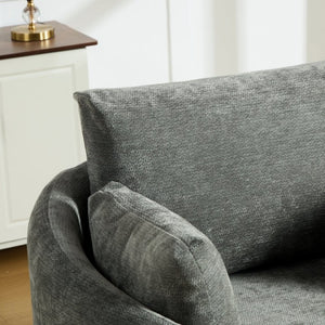 English Elm 42.52W Chenille Swivel Barrel Chair with Pocket Spring Seat and Lumbar Pillow Support Charcoal W3189S00056