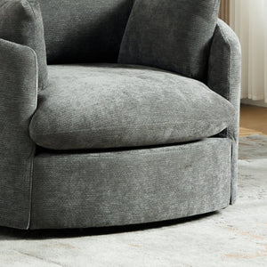 English Elm 42.52W Chenille Swivel Barrel Chair with Pocket Spring Seat and Lumbar Pillow Support Charcoal W3189S00056