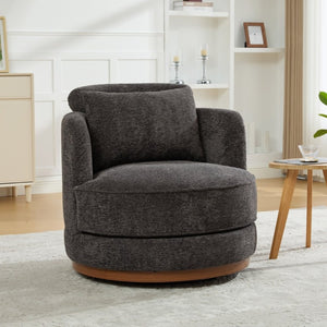 English Elm 33.86W Chenille Swivel Barrel Chair with Wooden Base Ring for Living Room Charcoal W3189S00057