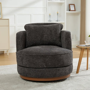 English Elm 33.86W Chenille Swivel Barrel Chair with Wooden Base Ring for Living Room Charcoal W3189S00057