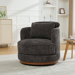 English Elm 33.86W Chenille Swivel Barrel Chair with Wooden Base Ring for Living Room Charcoal W3189S00057