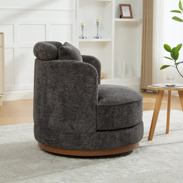 English Elm 33.86W Chenille Swivel Barrel Chair with Wooden Base Ring for Living Room Charcoal W3189S00057