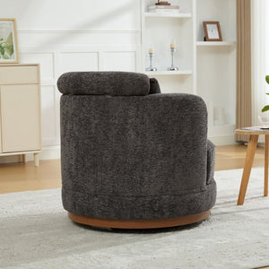 English Elm 33.86W Chenille Swivel Barrel Chair with Wooden Base Ring for Living Room Charcoal W3189S00057