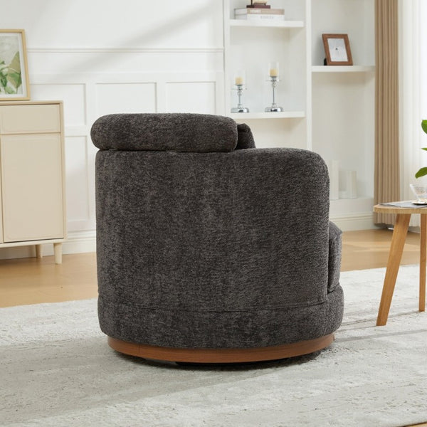 English Elm 33.86W Chenille Swivel Barrel Chair with Wooden Base Ring for Living Room Charcoal W3189S00057
