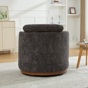 English Elm 33.86W Chenille Swivel Barrel Chair with Wooden Base Ring for Living Room Charcoal W3189S00057