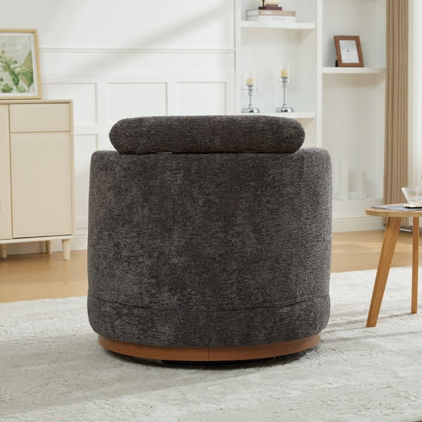 English Elm 33.86W Chenille Swivel Barrel Chair with Wooden Base Ring for Living Room Charcoal W3189S00057