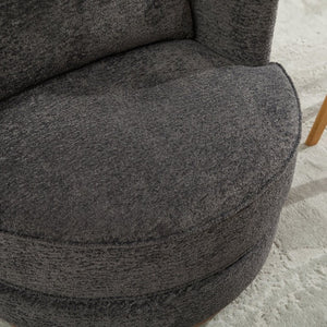 English Elm 33.86W Chenille Swivel Barrel Chair with Wooden Base Ring for Living Room Charcoal W3189S00057