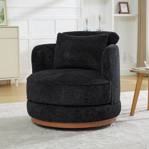 English Elm 33.86W Chenille Swivel Barrel Chair with Wooden Base Ring for Living Room Black W3189S00058