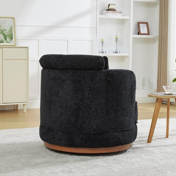 English Elm 33.86W Chenille Swivel Barrel Chair with Wooden Base Ring for Living Room Black W3189S00058
