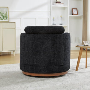 English Elm 33.86W Chenille Swivel Barrel Chair with Wooden Base Ring for Living Room Black W3189S00058