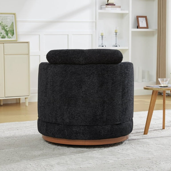 English Elm 33.86W Chenille Swivel Barrel Chair with Wooden Base Ring for Living Room Black W3189S00058