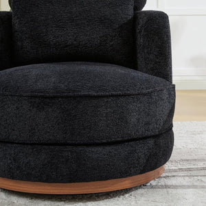 English Elm 33.86W Chenille Swivel Barrel Chair with Wooden Base Ring for Living Room Black W3189S00058