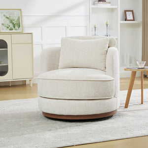 English Elm 33.86W Chenille Swivel Barrel Chair with Wooden Base Ring for Living Room Beige W3189S00059