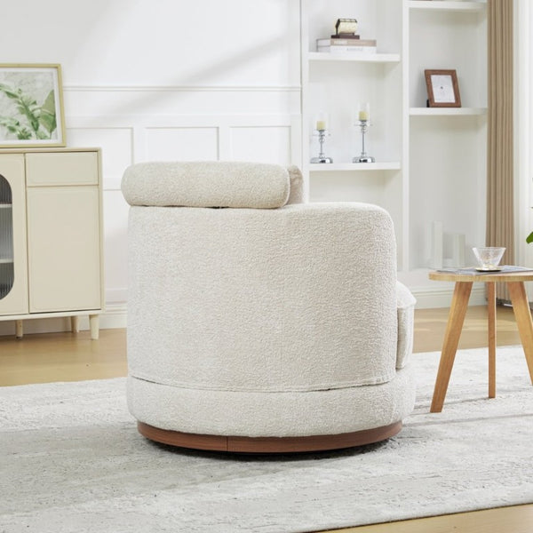 English Elm 33.86W Chenille Swivel Barrel Chair with Wooden Base Ring for Living Room Beige W3189S00059