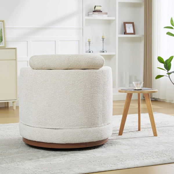 English Elm 33.86W Chenille Swivel Barrel Chair with Wooden Base Ring for Living Room Beige W3189S00059