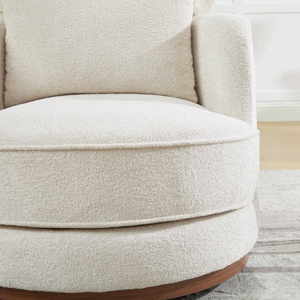 English Elm 33.86W Chenille Swivel Barrel Chair with Wooden Base Ring for Living Room Beige W3189S00059