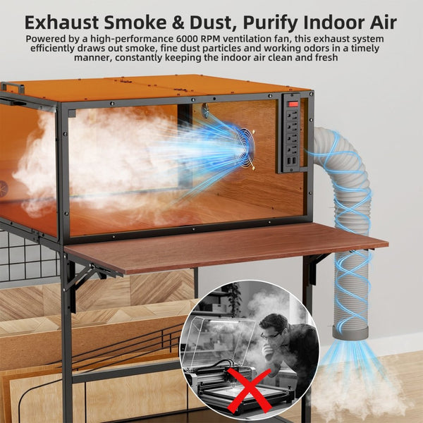 English Elm Laser Engraver Enclosure Cabinet with 6000 Rpm Fan Eye Safe Ventilated Workstation W3190P476143