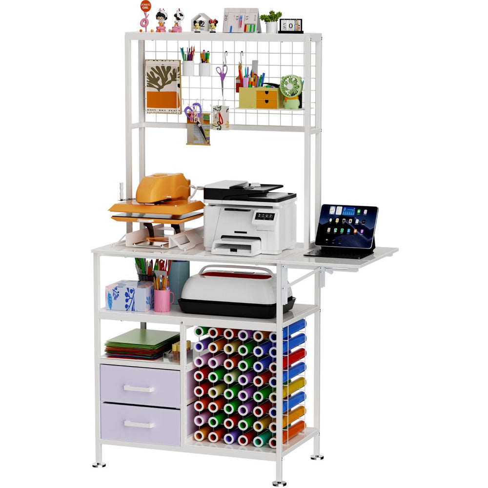 English Elm Large Foldable Metal Craft Workbench with Pegboard Vinyl Rack Drawers and Shelving W3190P482750