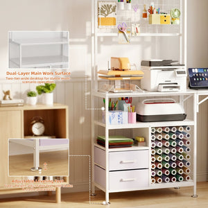 English Elm Large Foldable Metal Craft Workbench with Pegboard Vinyl Rack Drawers and Shelving W3190P482750