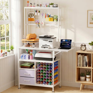 English Elm Large Foldable Metal Craft Workbench with Pegboard Vinyl Rack Drawers and Shelving W3190P482750