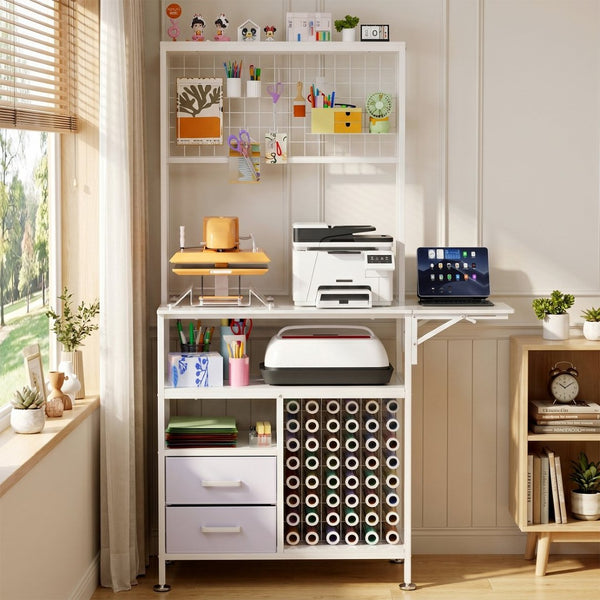 English Elm Large Foldable Metal Craft Workbench with Pegboard Vinyl Rack Drawers and Shelving W3190P482750