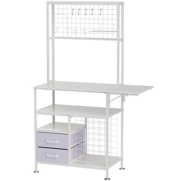 English Elm Large Foldable Metal Craft Workbench with Pegboard Vinyl Rack Drawers and Shelving W3190P482750