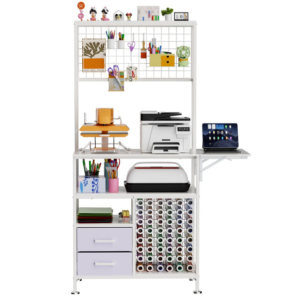 English Elm Large Foldable Metal Craft Workbench with Pegboard Vinyl Rack Drawers and Shelving W3190P482750