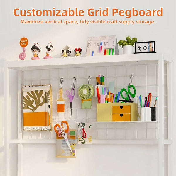 English Elm Large Foldable Metal Craft Workbench with Pegboard Vinyl Rack Drawers and Shelving W3190P482750