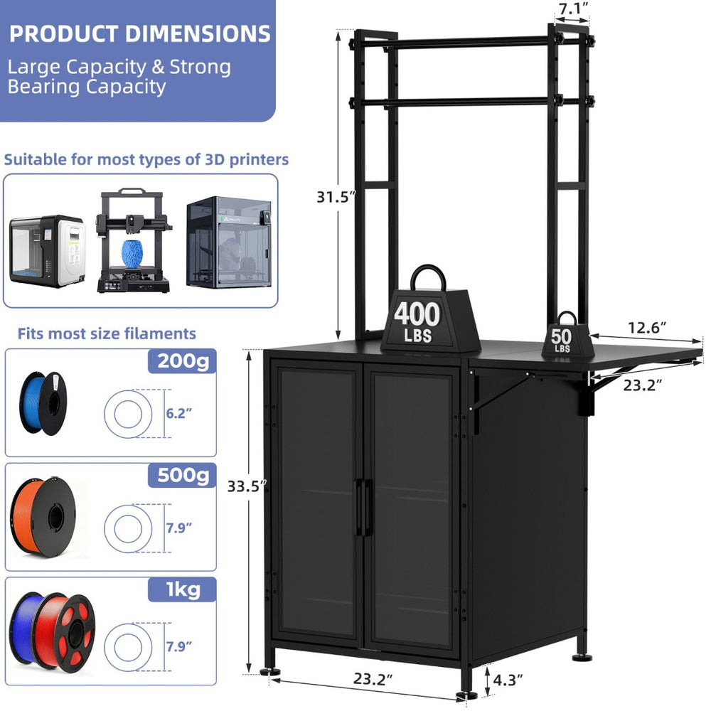 English Elm 3d Printer Stand Heavy Duty Rolling Cart Filament Storage Cabinet Workshop Studio W3190P489409
