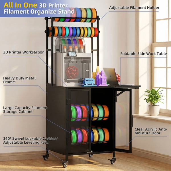 English Elm 3d Printer Stand Heavy Duty Rolling Cart Filament Storage Cabinet Workshop Studio W3190P489409