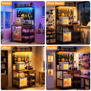 English Elm 3D Printer Workstation with Pegboard Filament Racks LED Lighting and Power Strip W3190P507012