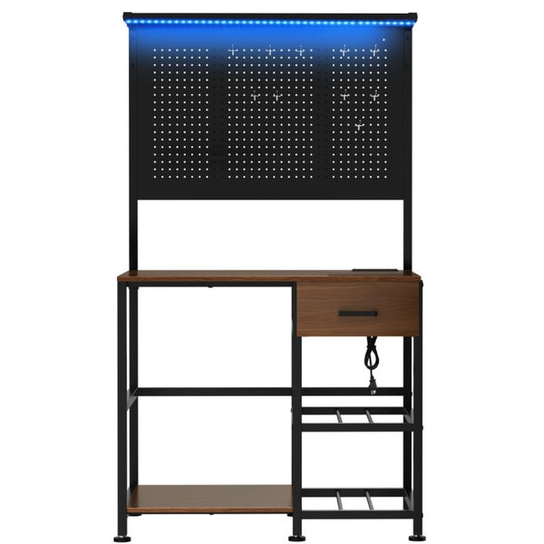 English Elm 3D Printer Workstation with Pegboard Filament Racks LED Lighting and Power Strip W3190P507012