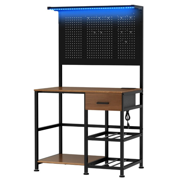 English Elm 3D Printer Workstation with Pegboard Filament Racks LED Lighting and Power Strip W3190P507012