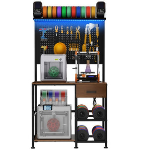 English Elm 3D Printer Workstation with Pegboard Filament Racks LED Lighting and Power Strip W3190P507012