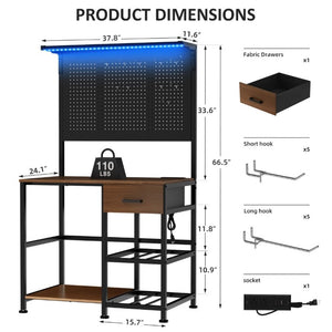 English Elm 3D Printer Workstation with Pegboard Filament Racks LED Lighting and Power Strip W3190P507012