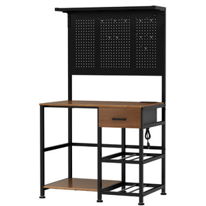 English Elm 3D Printer Workstation with Filament Rack Pegboard Drawers and Integrated Charging Hub W3190P507014