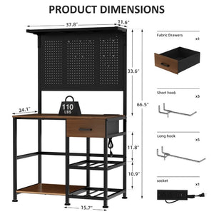English Elm 3D Printer Workstation with Filament Rack Pegboard Drawers and Integrated Charging Hub W3190P507014