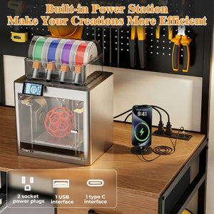 English Elm 3D Printer Workstation with Filament Rack Pegboard Drawers and Integrated Charging Hub W3190P507014