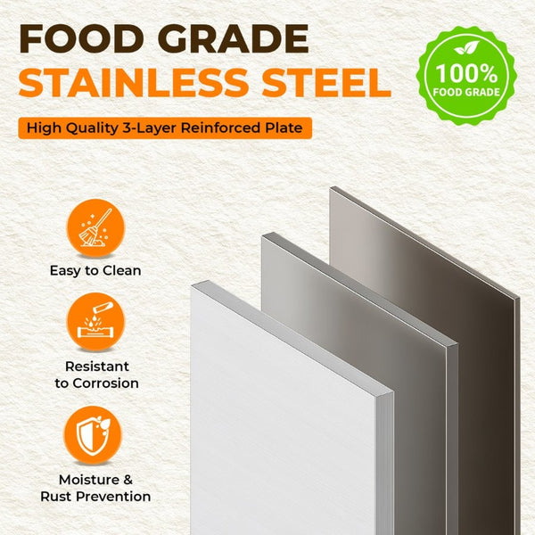 English Elm Stainless Steel Commercial Prep Table with Two Tier Overshelves and Side Hooks W3190P510550
