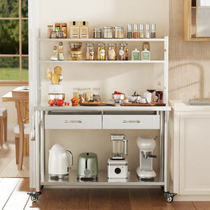 English Elm Stainless Steel Heavy Duty Prep Table with Overshelves Drawer and Locking Casters W3190P510556