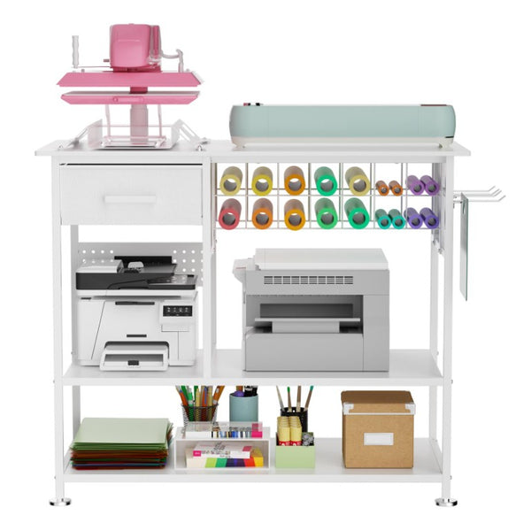 English Elm Large Metal Sublimation Workstation Cart with Charging Station Vinyl Roll Storage Drawer W3190P528352